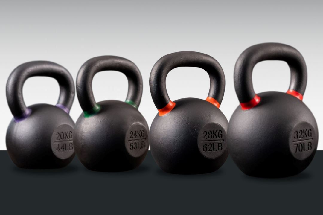 Black Kettlebell Profi Sets SQMIZE® BFK, farbcodiert, 36 - 140 kg www.simpleproducts.at BFK104 