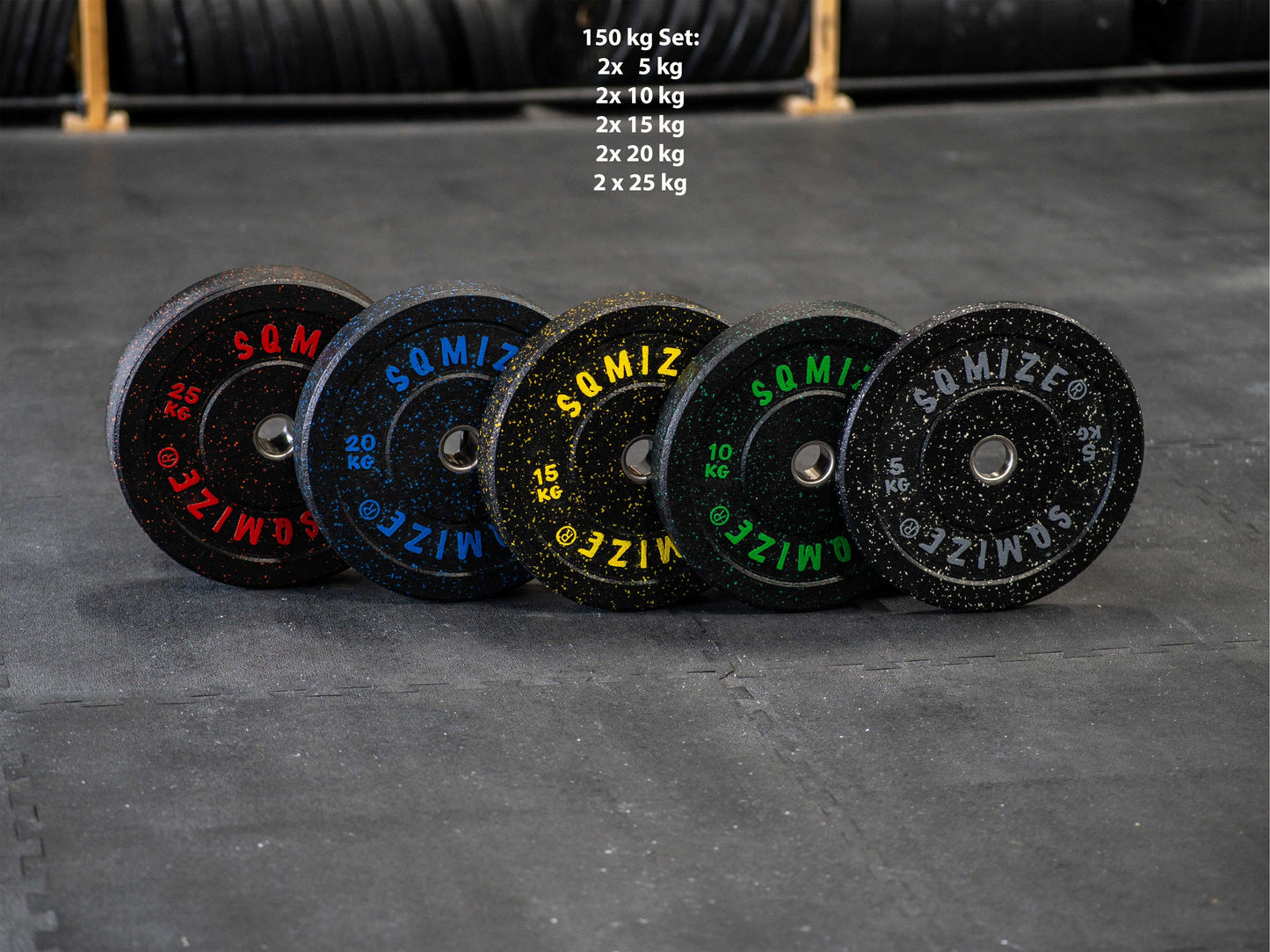 High-tempered Bumper Plate Set SQMIZE® CRBP-C, 70 - 150 kg, colorcoded www.simpleproducts.at 150 kg - Set 