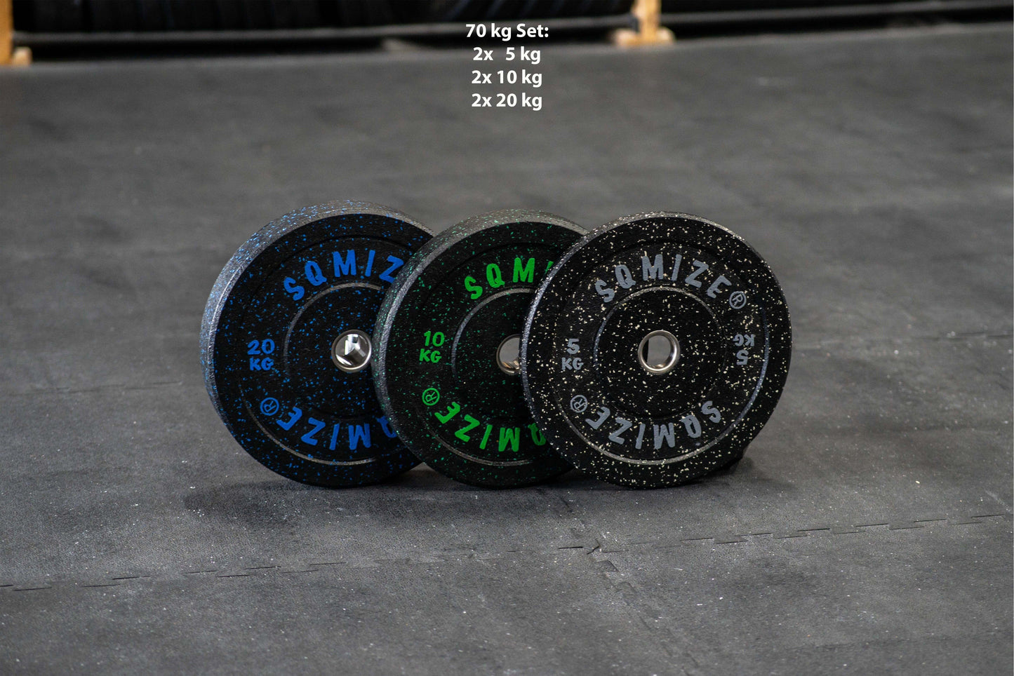 High-tempered Bumper Plate Set SQMIZE® CRBP-C, 70 - 150 kg, colorcoded www.simpleproducts.at 70 kg - Set 